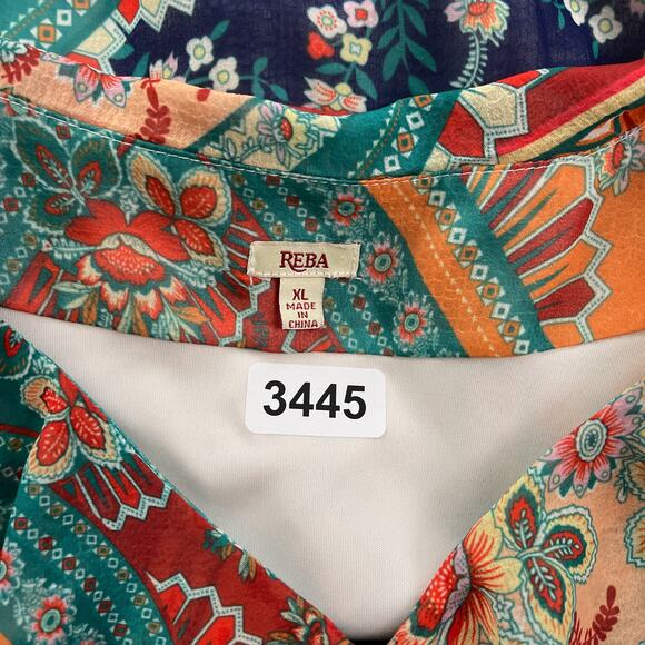 Reba Dress Women XL Floral Print Midi Hi-Low Ruffle Faux Wrap Chiffon Boho - Picture 7 of 10